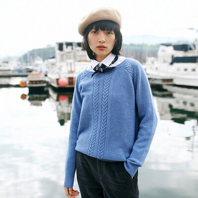 

And with pure Raincun C6149 thin section sweater women retro spring&autumn sets of bf wind sweater female wild college blue  C6149L0S