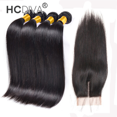 

Indian Straight Hair With Closure 4 Bundles India Virgin Hair Straight Bundles With Closure 7a Grade Raw Human Hair Weave HCDIVA