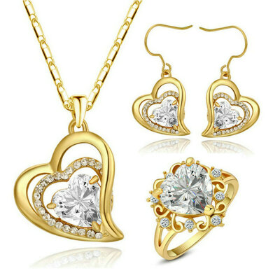 

Yoursfs® 18K Yellow Gold Plated Heart in Love Earring And Ring Jewelry Use Champagne Austrian Crystal Bridal Sets