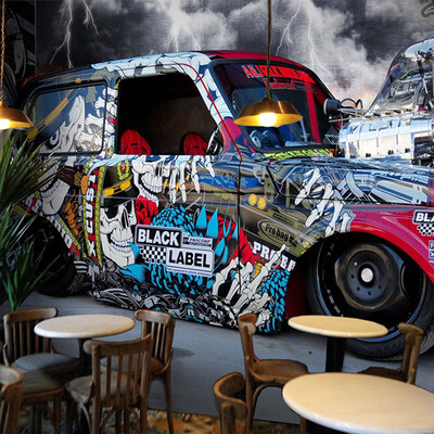 

Пользовательский Any Size Mural Обои Современный творческий черный лейбл Car Wall Mural Restaurant Cafe Setting Room Wall Backdrop Wall Paper