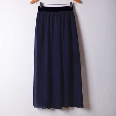 

Women Casual Solid Color Long Dress Elastic waist large size chiffon half-length skirt dress L04