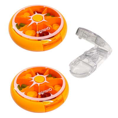 

Love Loves one Rotating Round 7-Piece Drug Storage Box Portable Small Storage Box Set Containing Orange Pill Box 2 Cut Medicine 1