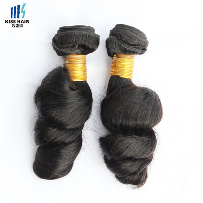 

kiss hair 2 pcs/lot jet black Brazilian human hair weft loose wave color 1B double weft bundle hair