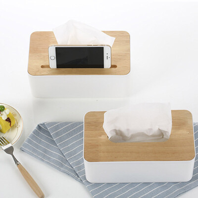 

Green oak tissue box cover bathroom tray tray with mobile phone remote control slot 2 sets