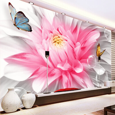 

Custom 3D Mural Wallpaper Modern Romantic Pink Flowers Butterfly Photo Wall Painting Mural Living Room Bedroom Backdrop Wall 3 D