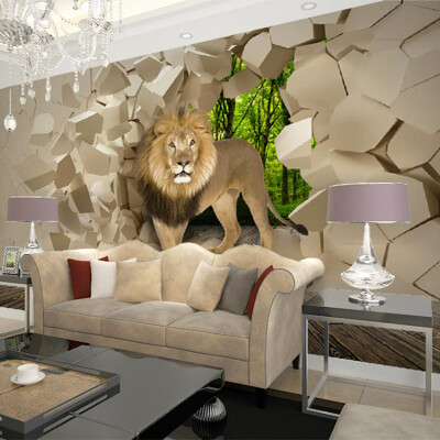 

Custom Photo Wallpaper 3D Stereoscopic Lion Broken Wall Mural Paintings Wallpaper For Living Room Bedroom Walls Papel De Parede