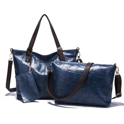 

New brand designer composite bag ladies leather 3 pieces handbags vintage stone bag women shoulder messenger bags
