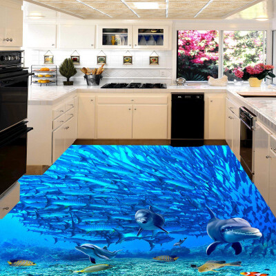 

Free shipping custom floor waterproof self-adhesive photo wallpaper mural Underwater World 3D dolphin background wall 250cmx200cm