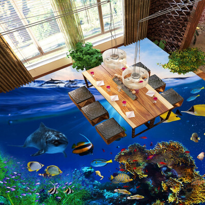 

Free Shipping Aesthetic Sea World Dolphin floor wallpaper living room toilet kitchen self-adhesive floor mural 250cmx200cm