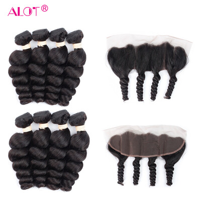 

Alot Hair Unprocessed Loose Wave Ear to Ear Lace Frontal with 4 Bundles Virgin Human Hair Weave with Closure Peruvian Hair