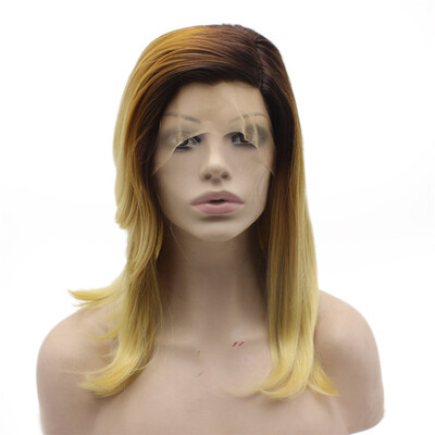 

Shoulder Length Straight Ombre Orange Blonde Three Tone Lace Front Wig