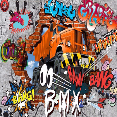 

3D Cartoon Big Truck Broken Wall Out Wall Mural For Kids Custom Size Photo Wallpaper Study Room Sofa Backdrop Wall Paper Murals