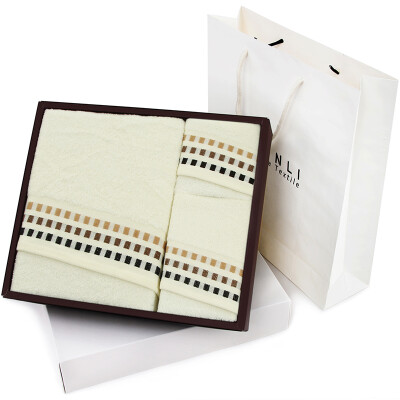 

Sanli bamboo fiber satin side style square towel + towel + hardcover gift box set of 3 gift bag beige