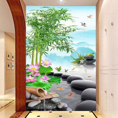 

Custom Photo Wallpaper Chinese Style Bamboo Lotus Landscape Living Room Entrance Background Wall Decoration Painting Wallpaper