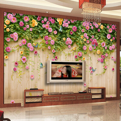 

Пользовательские обои Mural Green Vine Butterfly Rose Flower Wood Board Заставка Украшение Живопись Mural Living Room TV Wall Paper