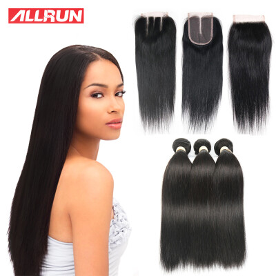 

7A Brazilian Virgin Hair With Closure Straight Brazilian Hair With Closure 3 Bundles Straight Human hair Weave With Lace Closure