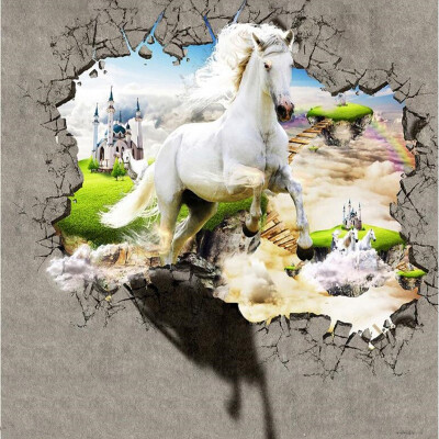 

White Horse Broken Wall Photo Murals 3D Modern Creative Interior Home Decor Wallpaper Stereo Embossed Non-Woven 3D Wall Painting