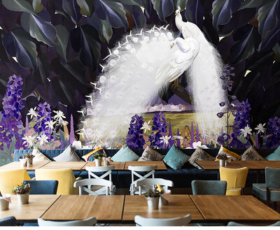 

Custom 3D photo wallpaper White Peacock Art wallpaper mural large hand-painted oil painting TV background wallpaper