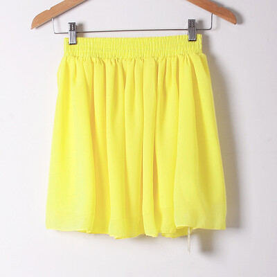 

Women Fashion Dress Casual Solid Color Chiffon High waist double chiffon short skirt Puff Pleated big swing half skirt L05