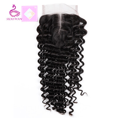 

Silkswan Remy Hair Lace Closure 4x4 inch Malaysian Deep Wave 100 Human Hair 8-18 Free Part Style Free Shipping
