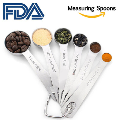 

6-piece Measuring Spoon Set ,1/8 Tsp, 1/4 Tsp, 1/2 Tsp, 1 Tsp, 1/2 Tbsp & 1 Tbsp Stainless Steel Measuring Spoons