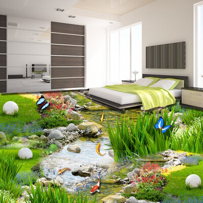 

Free Shipping Park Landscape Grassland Water Carp 3D Floor Painting bedroom living room bathroom flooring mural 250cmx200cm