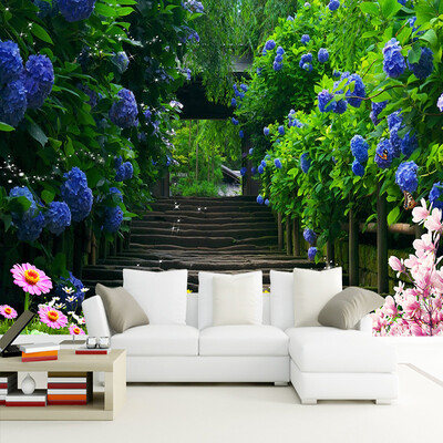 

Пользовательские обои Mural Flower Vine Blue Цветочные бабочки Маленькая дорога 3D Стерео Гостиная Диван Телевизор Фон Стены Декор Живопись