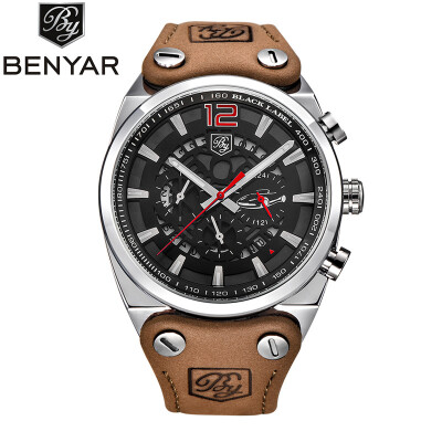 

BENYAR Luxury Brand Chronograph Sport Mens Watches Fashion Military Waterproof Leather Quartz Watch Clock Men Relogio Masculino