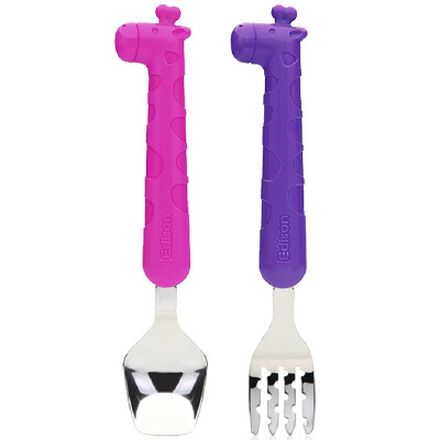 

Jingdong Supermarket] Edison Edison Giraffe Children's Stainless Steel Fork Spoon Set (Pink + Purple