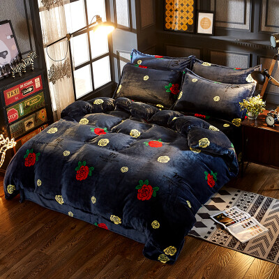 

Brata Flannel four pieces Thickening and warm bedding bed Suite in autumn and winter