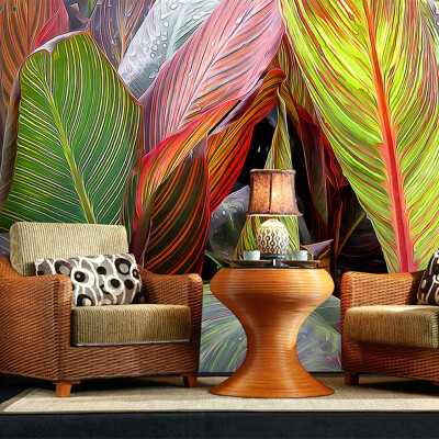 

Restaurant Cafe Gallery Art Wallpaper 3D Stereo Rain Forest Plants Color Banana Leaves Mural Photo Wallpaper Murales De Pared 3D