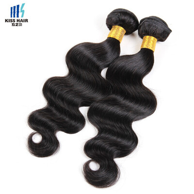 

kiss hair 2 pcs/lot jet black Brazilian human hair weft body wave color 1B bundle hair