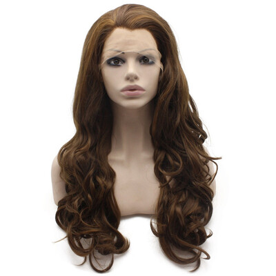 

Long Wavy Highlight Brown Natural Lace Front Wig Synthetic