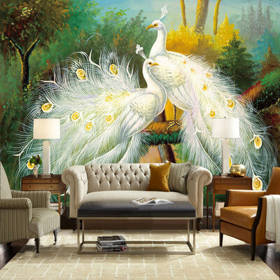 

Пользовательские обои 3D Mural Красивый белый павлин Лесной пейзаж Живопись Fresco Living Room Ресторан Спальня Искусство обои