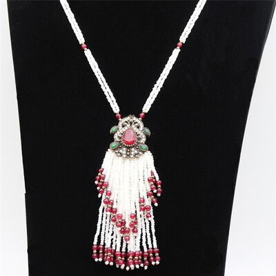 

Винтаж турецких женщин бисера кисточки свитер цепи ожерелье ювелирные изделия античного золота цветной чешский этнических длинный