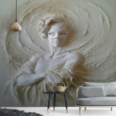 

European Style 3D Stereo Relief Mask Beauty Statue Mural Wallpaper Living Room Bedroom Hotel Entrance Background Wall Paintings