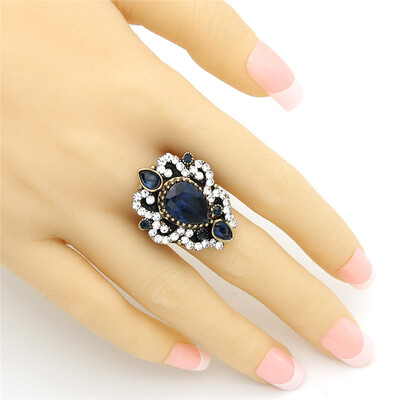 

Mellow Turkish Women Flower Resin Finger Ring Crystal Jewelry El Anillo Antique Gold Color Algeria India Bridal Retro Jewelry