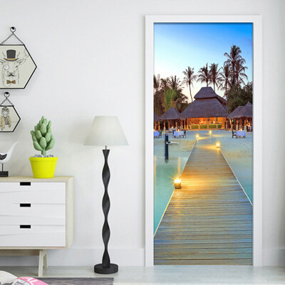 

Фото обои Пользовательские 3D Wall Mural Приморский пляж Пейзаж Дверная роспись наклейки Гостиная Декор настенная бумага 70см x 200см