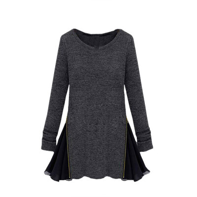 

Lovaru ™New 2015 fashion Show thin knitting round collar stitching long-sleeved dress simple leisure short dresses