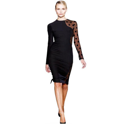 

Lovaru ™New 2015 fashion Sexy dot lace stitching, backing long-sleeved dress package buttocks thin dress