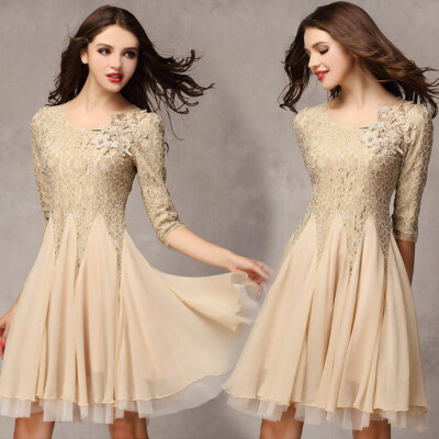 

CANIS@Fashion Women's 3/4 Sleeves Slim Fit Tunic Ball Gown Evening Party Dress