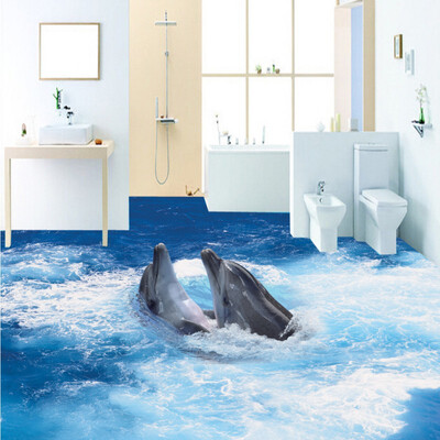 

Free Shipping 3D sea dolphin flooring painting wallpaper bathroom office supermarket self-adhesive custom floor mural 250cmx200cm