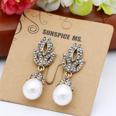 

New Arrive Fashion Bohemia Bead Flower Dangle Earrings Antique Gold Color Rhinestone Drop Earring Indian Ethnic Wedding Jewelry