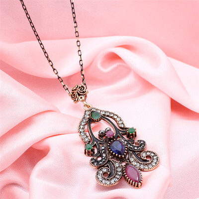 

SUNSPICE MS. Турецкий Vintage Flower Pendant Necklaces для женщин Античный золотой цвет смолы индийских ювелирных изделий Этническ
