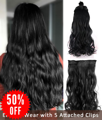 

Rhyme 24" 3/4 черный Full Head One Piece Curly Wave Hair Extensions 5clips Зажимы в синтетических париках для девочки / женщины