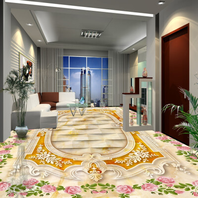 

Free shipping custom 3d floor waterproof photo bathroom wallpaper mural Romantic rose European parquet flooring 250cmx200cm