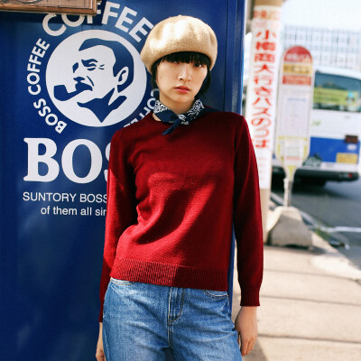 

And with pure Raincun C6137 wool sweater ulzzang Slim Straight Straight Casual Solid Color Wine Red  C6137R20M