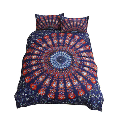

iDouillet Flowers Mandala Microfiber Duvet Cover Set Navy Blue Peacock Pattern Reversible Bedding