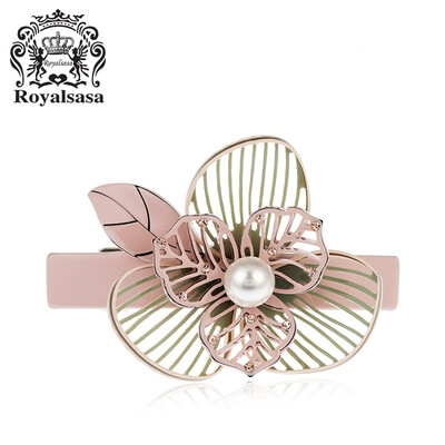 

Royal Shasa Royalsasa clip headgear hairpin Korean elegant flower lady top clip hair accessories spring clip female hairpin pink