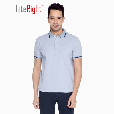 

INTERIGHT cotton polo shirt mens t-shirt washed casual short-sleeved sky blue